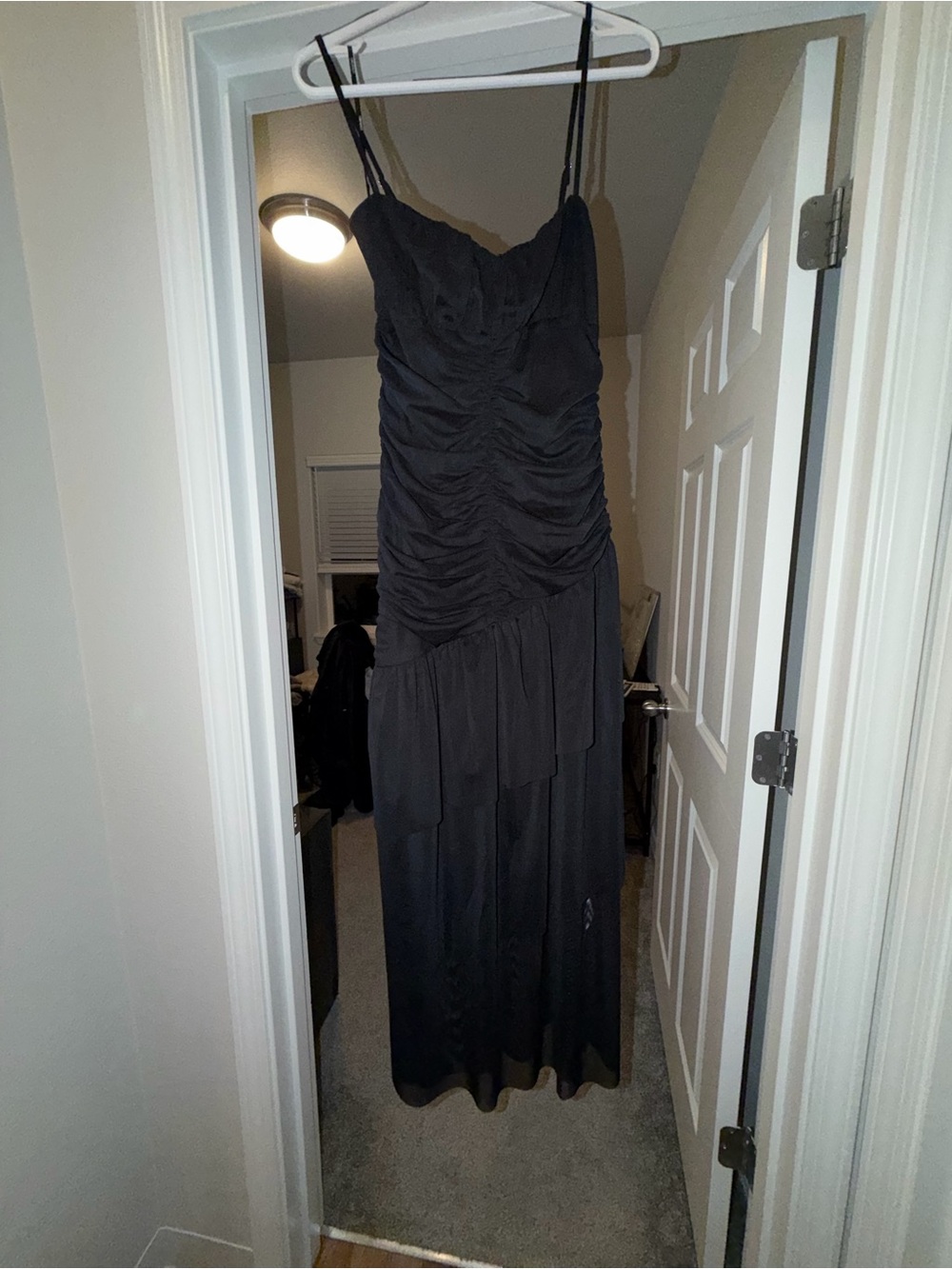 Forever 21 Black Ruched Tiered Spaghetti Strap Maxi Dress